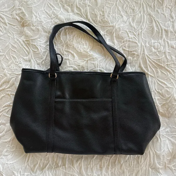 Dana Buchman Black Pebbled Faux Leather Large Tote Bag Gold Hardware - Image 3