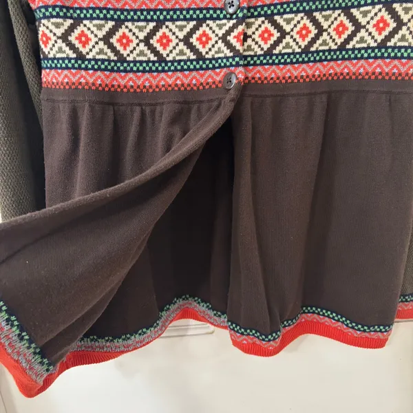 Womens Fair Isle Geometric Pattern Cardigan‎ Sweater Chocolate Brown Sz M - Image 3