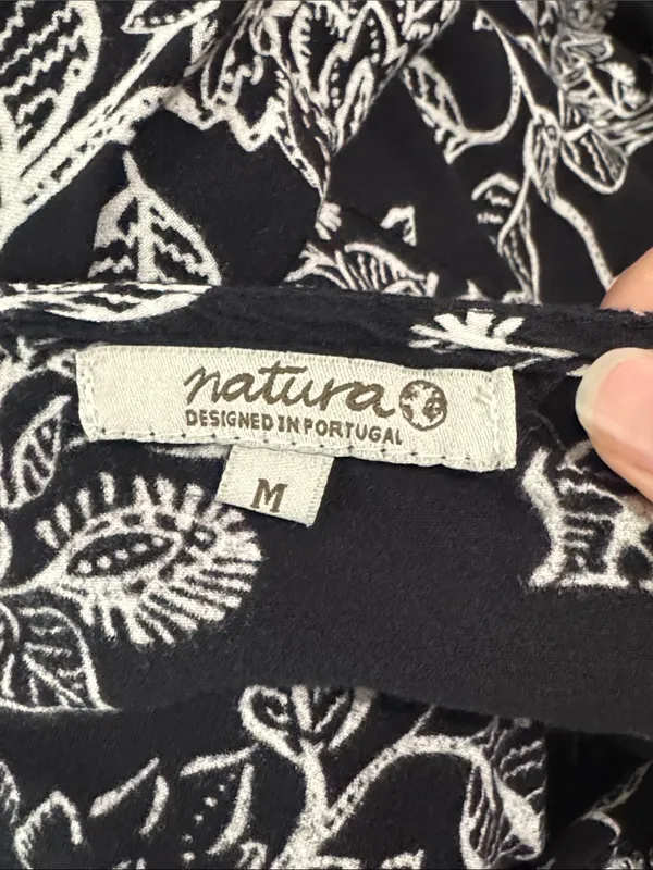 Natura Boho Black-White Floral Print Embroidered Detail Peasant Top/Tunic size M - Image 8