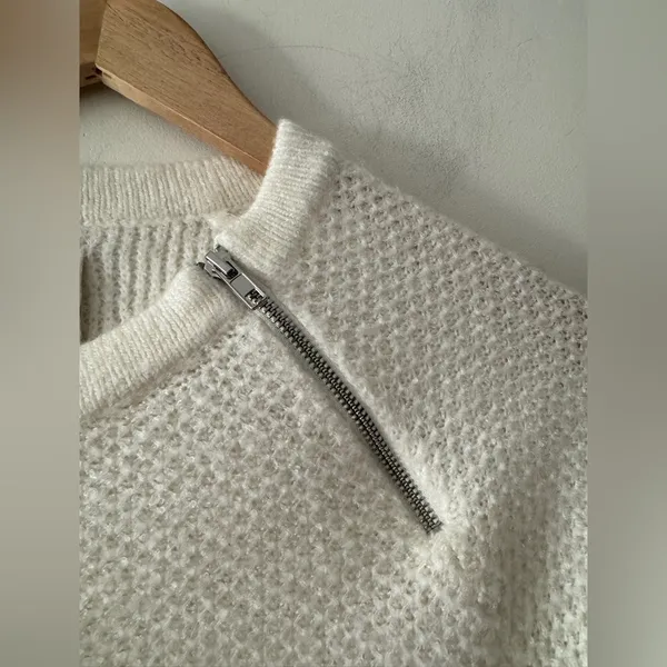 Abercrombie & Fitch White‎ Cream Zipper Detail Knit Sweater - Image 5