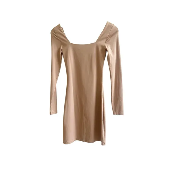 Babaton Aritzia Contour Squareneck Mini Dress Tan Camel Women’s XS Bodycon Party - Image 2