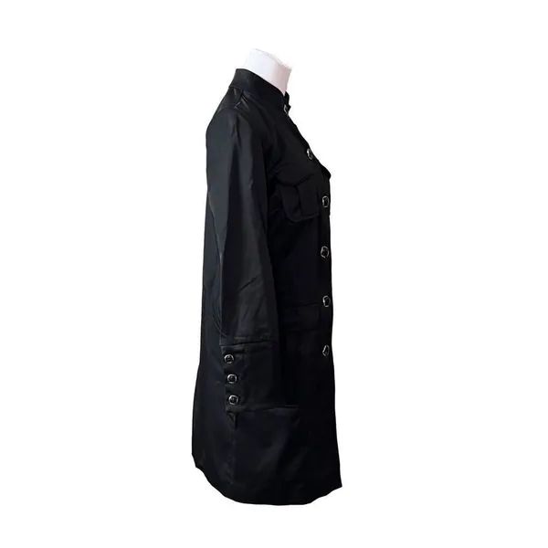 Dana Buchman‎ Black Trench Coat Zebra Lining Mandarin Collar sz XS Weathergear - Image 4