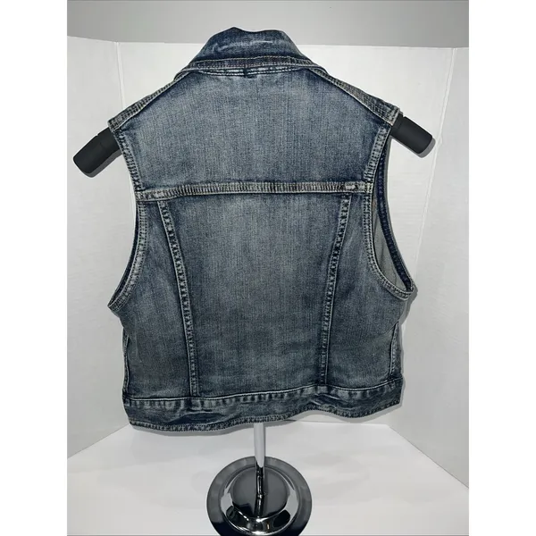 Vintage 90s Style Express Denim Blue Jean Jacket Sleeveless Vest, M - Image 3