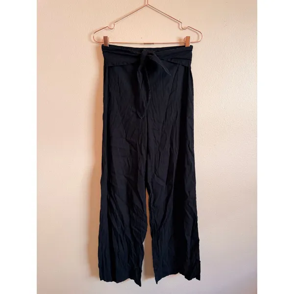 INC Wide Leg Pants Women XS Black Linen‎ Blend Tie Waist High Rise Trousers - Image 3