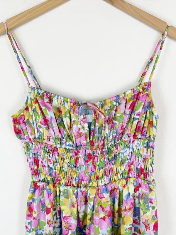 ASTR the‎ Label Floral Satin Smocked Tie Front Midi Dress - Image 4