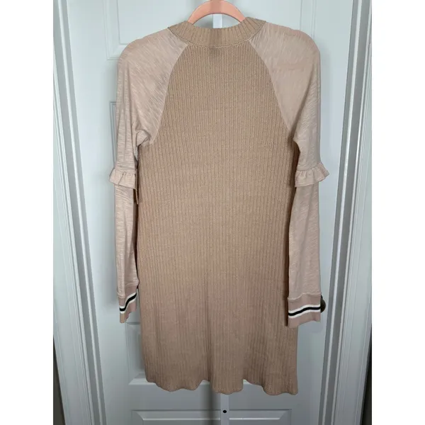 Free People Zou Bisou Sweater Dress Beige Ruffle Sleeve M‎ NWT Boho Chic - Image 8