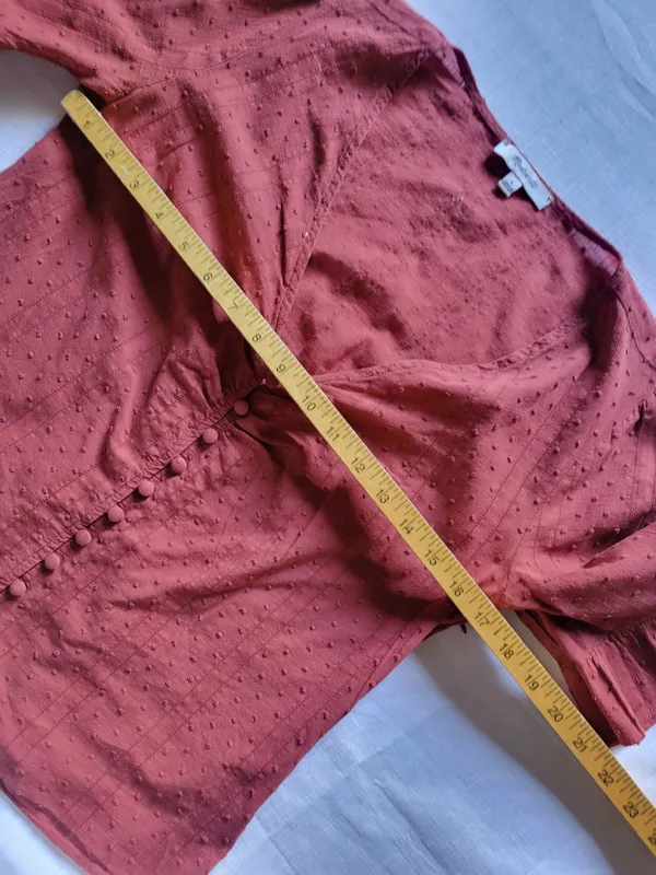 Madewell Women's Rust Red Button-Front V-Neck Blouse Size 6 - Image 6