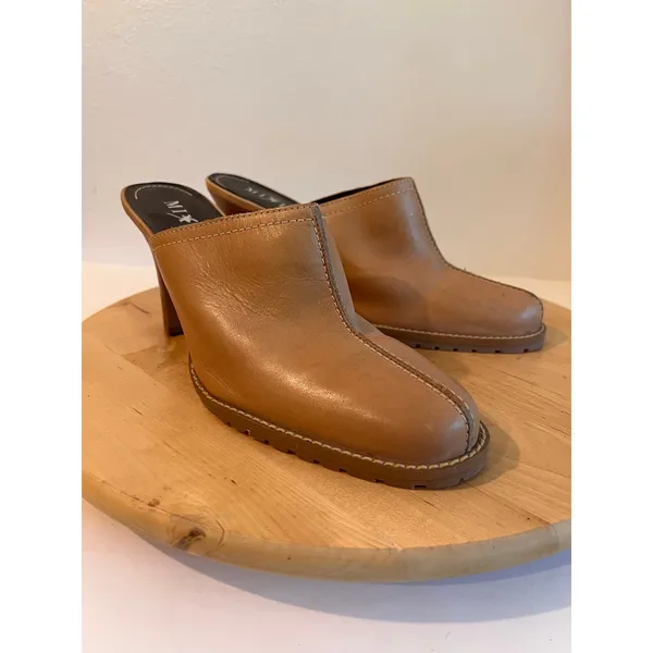 Y2K Vintage Tan Genuine Leather Western Heeled Clog Mule Size 8 Made in Brazil - Image 2