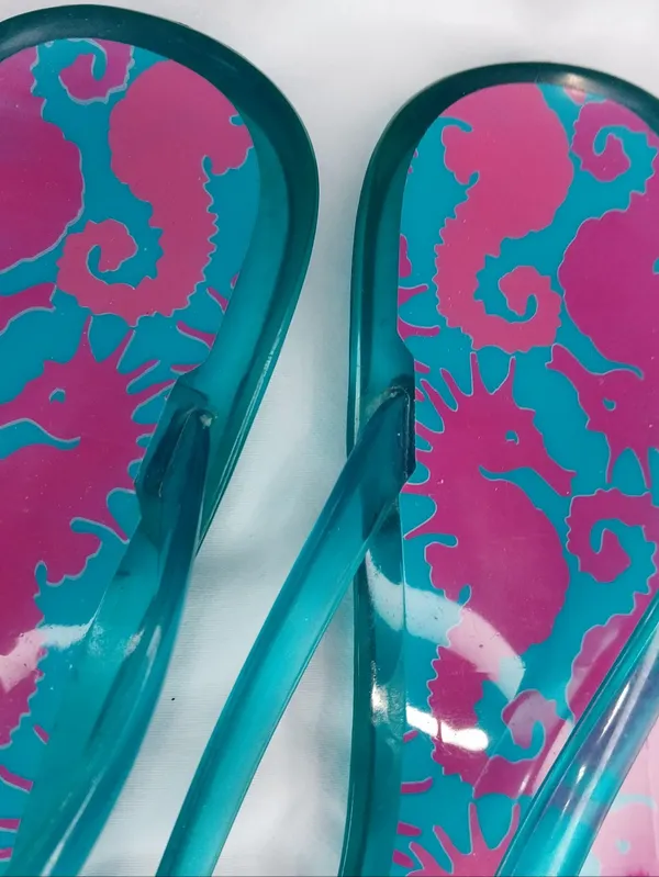 Lilly Pulitzer Teal & Pink Seahorse ResortWear Preppy Beach Jelly Flip Flops - Image 4