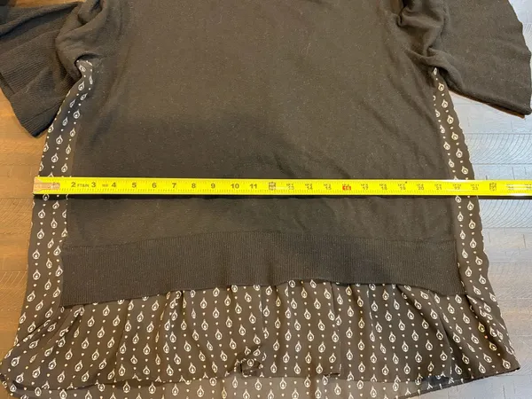 LOFT Black Mixed Media Tunic Top Large Bell Sleeve Printed Flowy Blouse - Image 4
