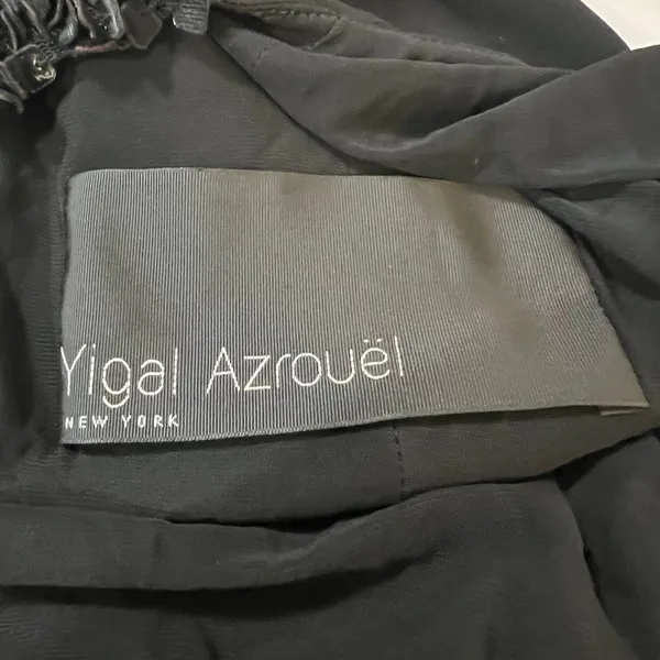 Yigal Azrouel Black One Shoulder Asymmetric Draped Cocktail Dress Petal Trim - Image 4
