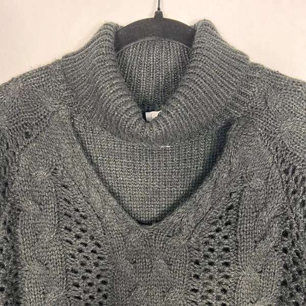 Leith Turtleneck Sweater Womens Medium Black Cut Out Long Sleeves Chunky Knit - Image 3