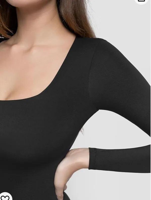 PUMIEY Women's Square Neck Long Sleeve Bodysuit Sexy Body Suit Tops Smoke Cloud Pro - Image 4