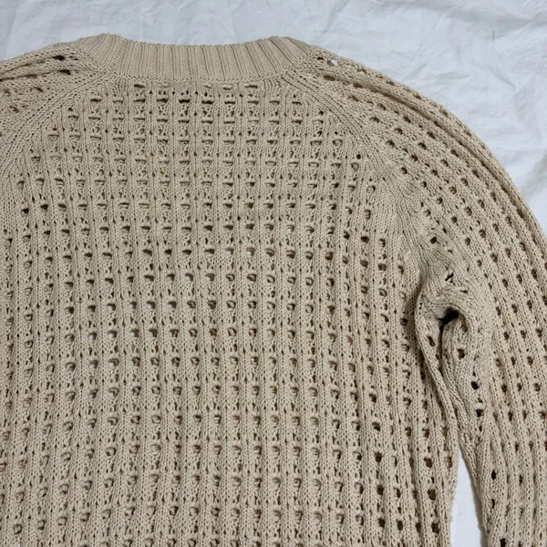 J.Crew Pointelle Crewneck Sweater Women‎ Small Fisherman Knit Dusty Ivory Cotton - Image 4