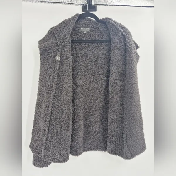Barefoot Dreams QVC comfy button sweatshirt Cozy Chic Charcoal Teddy Jacket 2X - Image 4