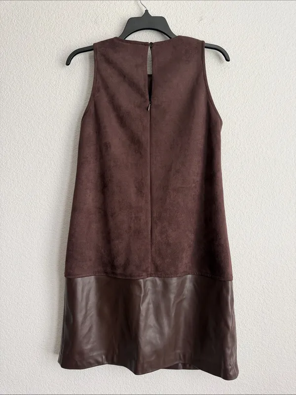 Calvin Klein Crewneck Two-Tone Brown Shift Short Dress, Size 2, NWT - Image 6