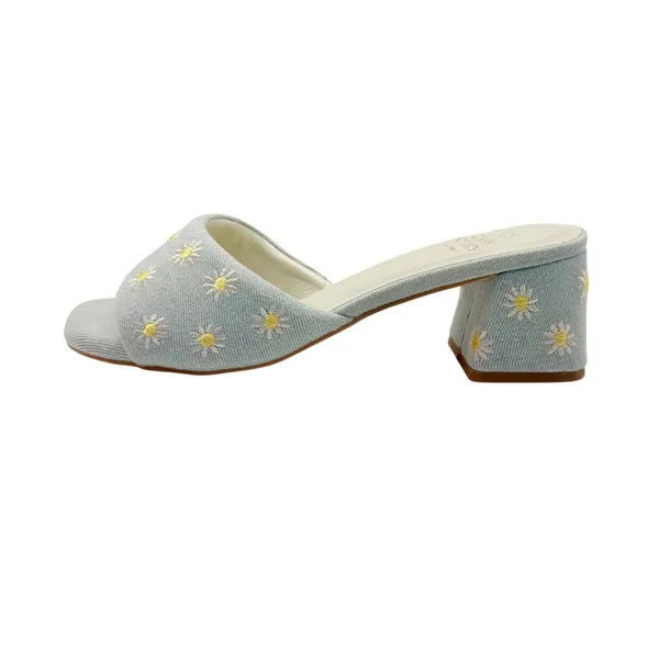 Oasis‎ Society Altar'd State Olive Denim Daisy Embroidered Mules Sandals New 7.5 - Image 3