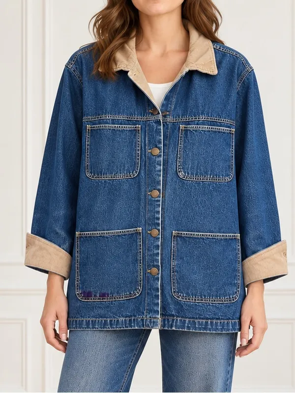 Vintage Bill Blass Jeans Denim Chore Jacket XL Corduroy Collar Barn Workwear - Image 7