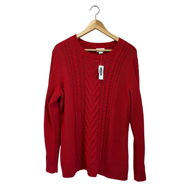 Old Navy Red Cable Knit‎ Sweater Plus Size 1X Long Sleeve Pullover NWT - Image 2