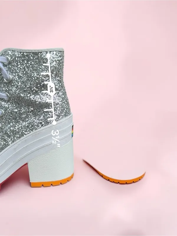 Converse Chuck 70 De Luxe Heel Disco Glam Silver Glitter Pride Chunky women sz 5 - Image 13