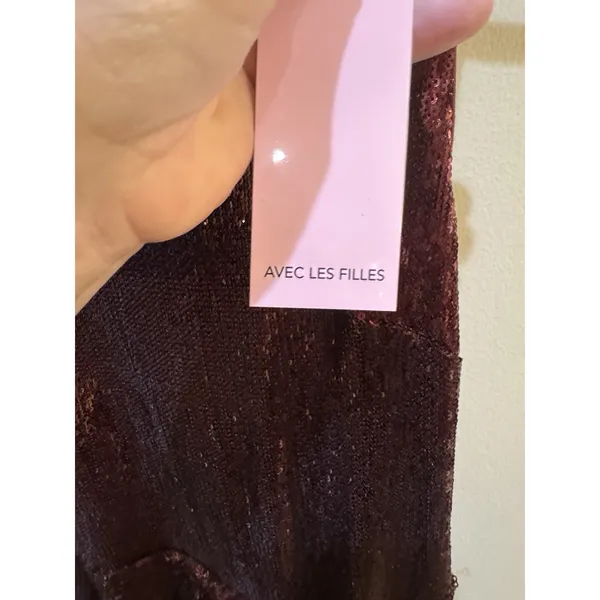 Avec Les Filles Burgundy Sequin-Embellished Crewneck Sleeveless Dress Size 6 - Image 8