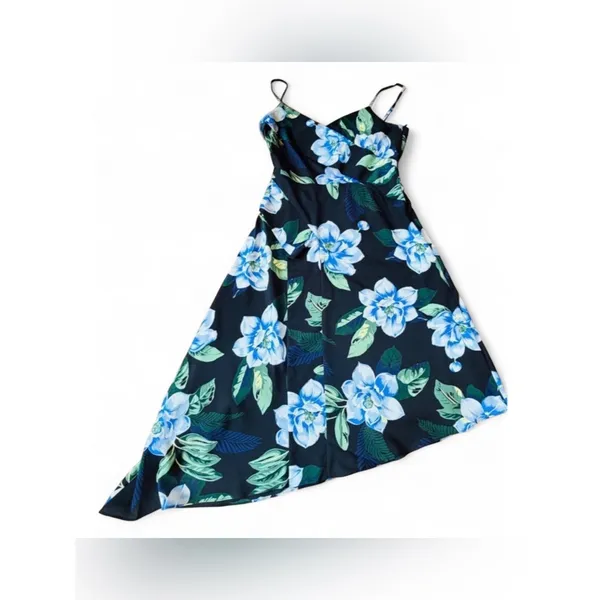 Banana Republic Women’s Black Strap Asymmetrical Midi Floral Print Dress Size 2 - Image 3