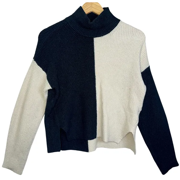 Abercrombie & Fitch Cream Black Wool Colorblock Turtleneck Sweater Womens Size S - Image 2