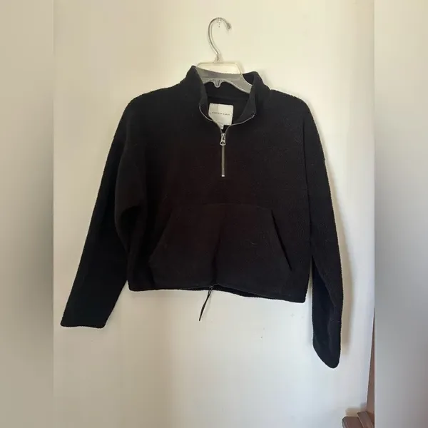 American Eagle Quarter Zip Fleece Pullover Small Black - Image 5
