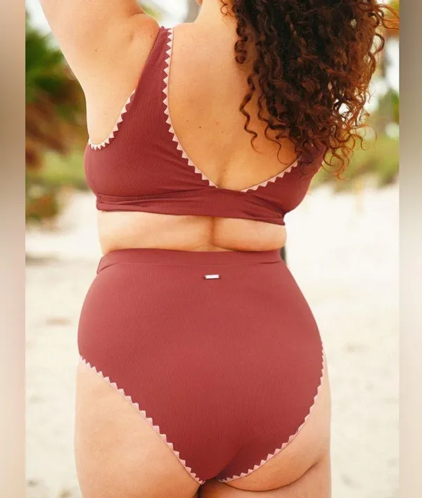 Berlook Contrast Stitch Longline Plus Size Bikini Set Pink - Image 2