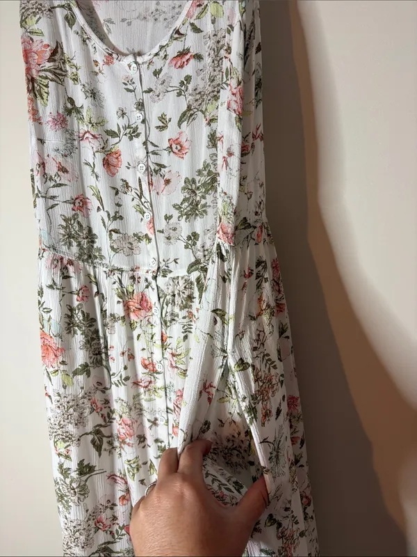 Frye Floral Button-Front sleeveless Maxi Dress White with Pink & Olive large - Image 4