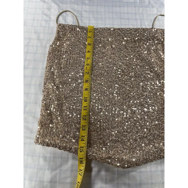 Sparkly Rose Gold Sequin Camisole Cowl Neck Tank Top Cropped Party Clubwear - M - Image 5