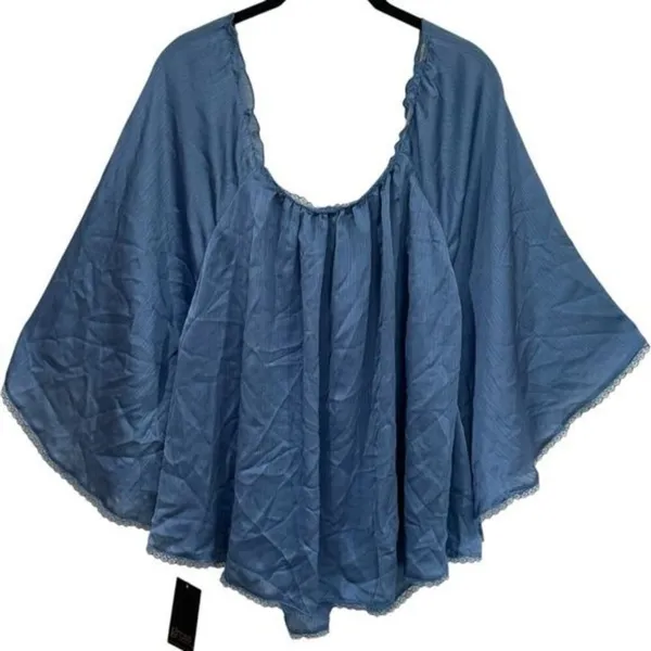 NEW Grass Collection Blue Renaissance Milk Maid Ethereal Fairy Flowy‎ Blouse L - Image 5