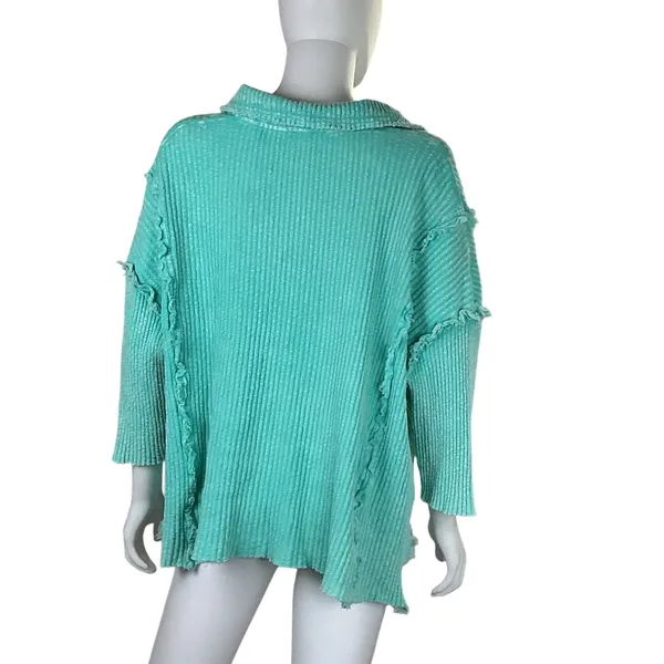 Easel Los Angeles‎ Ribbed Collared Neck Pullover Top Mint Green Size M - Image 7