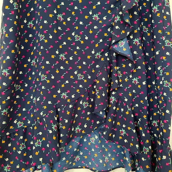 Loft Midi Skirt Large Floral Ruffle Navy Blue Fall Winter Whimsigoth Resort Boho - Image 8