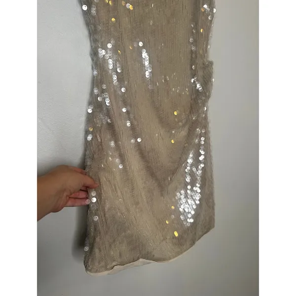 STAUD Off-White Sequin Mini Sleeveless Cocktail Eton Sparkle Dress size Small - Image 10