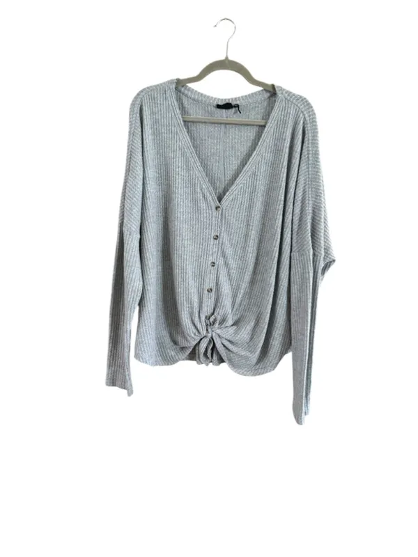 Women's Out From Under Grey Long Sleeve Tie Front Waffle Knit Top Size XL - Image 2