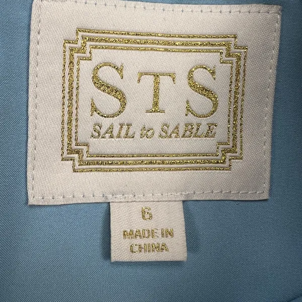 Sail to Sable Tweed Short Sleeve Shift Dress Tiered Hem Navy Blue/Green Size 6 - Image 3