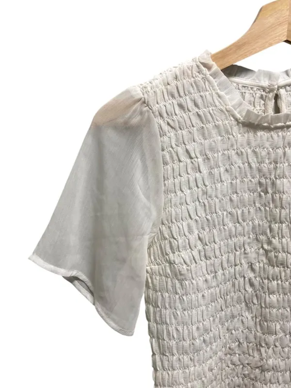 Abercrombie & Fitch Smocked Bodice Sheer Flutter Sleeve Blouse White Size XS - Image 7