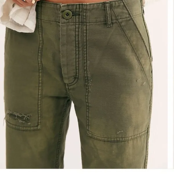 Free People Stormbringer Green‎ Distressed Straight Leg Pants 24 - Image 3