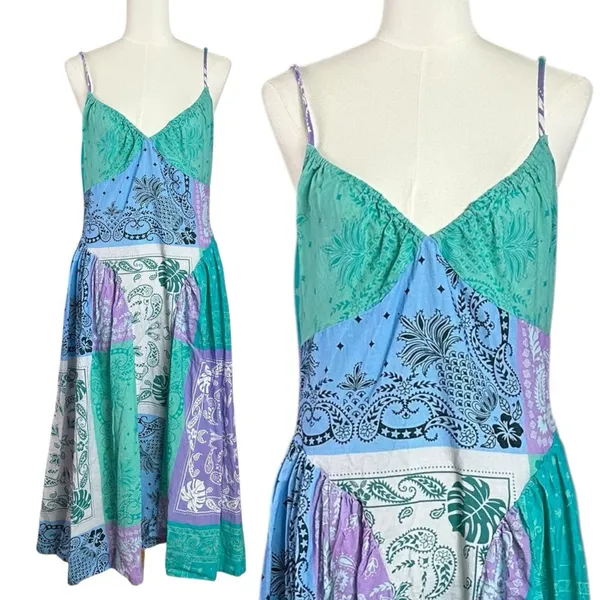 Free People Bohemian Bandana Tropical Wish You Would Midi Dress Size Large - Image 8