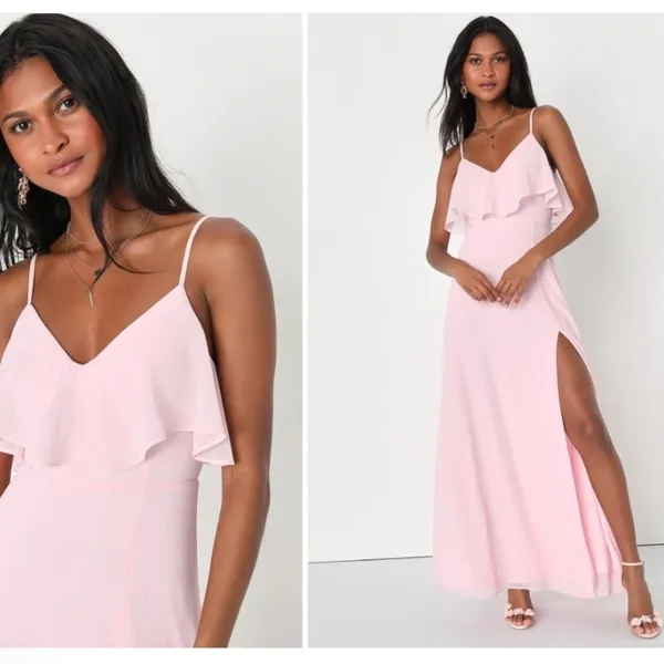 LULU's Prom Wedding Bridesmaid Sexy Elegant Ruffle Romantic Flowy Maxi Dress - Image 2
