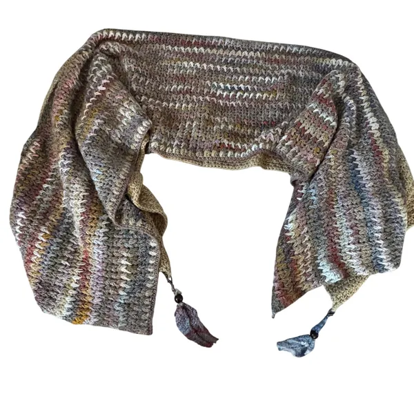 Handmade Crochet Poncho Shawl Wrap Multicolor Tassel Open Sleeve Boho‎ OS - Image 2