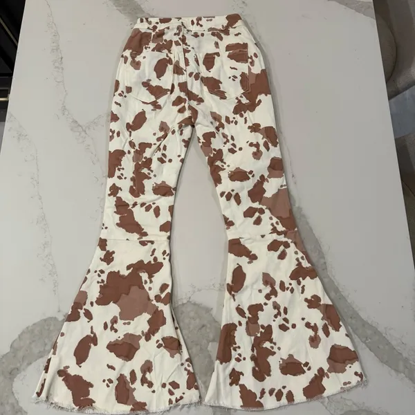 Altar’d State Cow Print Bell Bottom High Rise Flare Jeans Women’s XS White/Brown - Image 6