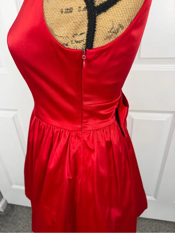 Vintage Forever 21 Red Satin Bow Back Mini Dress Sz S Petite NWOT - Image 9