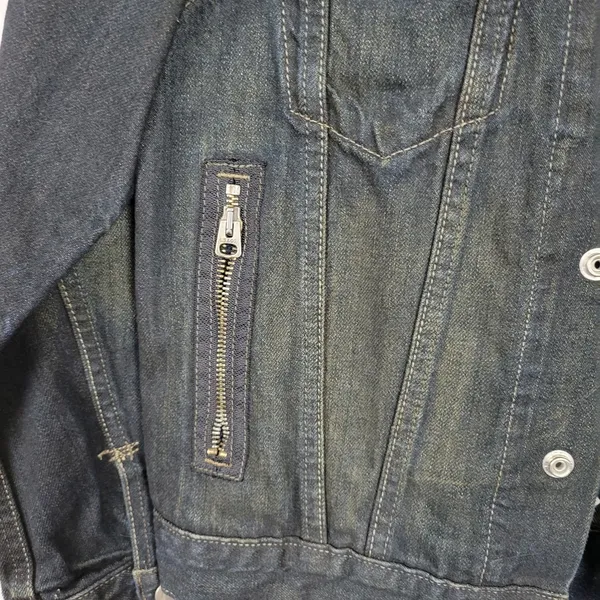 Levis Red Tab Trucker Denim Jacket Womens Medium Dark Wash Snap Closure 2 Pocket - Image 11