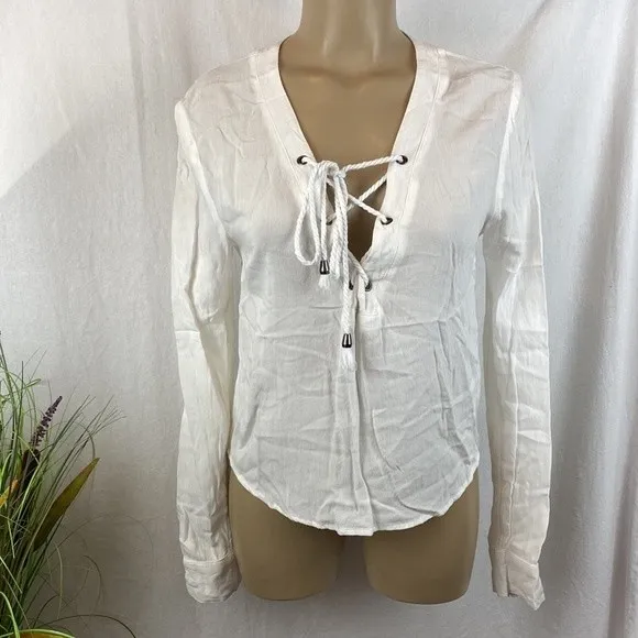 Rails White Long Sleeve Lace Up Bodice Blouse Top XS - Image 3