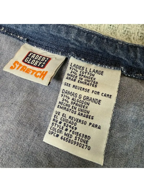 Vintage 90s Y2K Denim Tank Top Womens Large Faded Glory Prairie Cottage Boho - Image 4