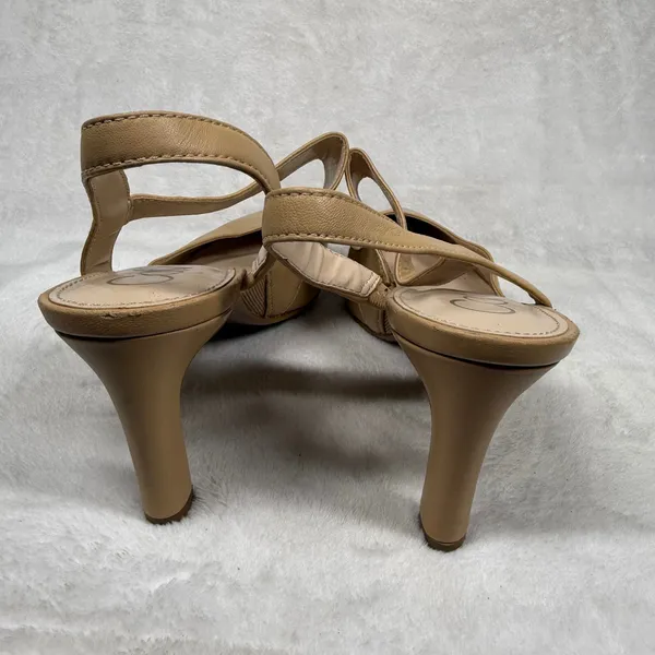 Calvin Klein Tan Leather Pointed Toe Slingback Asymmetrical Strap Heels 9.5‎ - Image 6