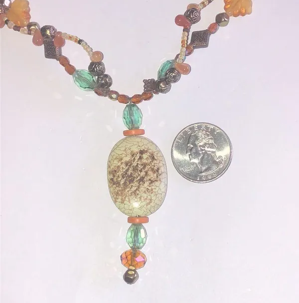 Glass Beaded Leaves AB Faceted Beads Multicolor Beaded Boho Fall Necklace - Image 4
