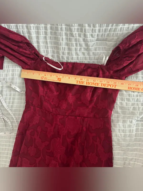 lulus Radiantly Stunning‎ Wine Red Burnout Off-the-Shoulder Maxi Dress Medium - Image 4